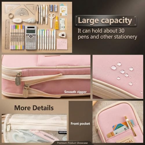 Image of Kawaii Cute Aesthetic Pencil Case for Girls & Boys | 3 Layer 6 Compartment Large Capacity Pencil Pouch with Zipper | Cartoon Stationery Organizer Bag for Students & Kids (Special 1 (Pink))