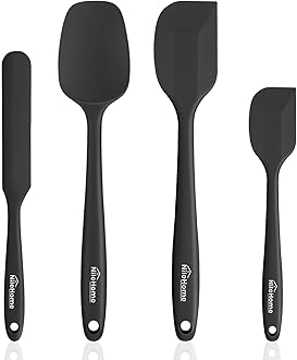 NileHome Silicone Spatula Set, Food Grade Rubber Spatula High Heat-Resistant Premium BPA-Free One Piece Seamless Design Cooking Spatulas Dishwasher Safe BPA-Free 4 pack (Black)