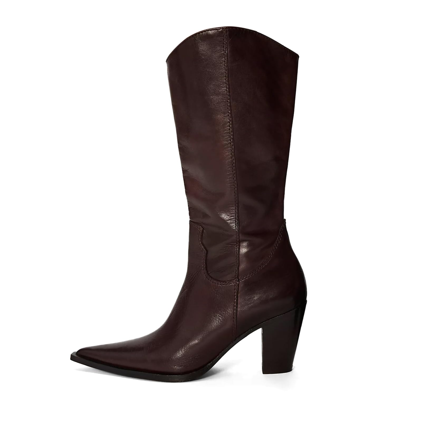 Cowboy Mid-Calf Boots for Women Knee High Side Zipper Cowgirl Pointed Toe Chunky Vintage