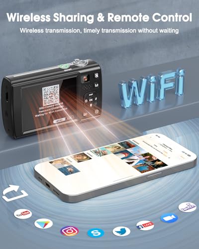 8K Digital Camera for Photography, 88MP WiFi Vlogging Camera for YouTube with Front Rear Lens, Autofocus, 16X Zoom, Compact Travel Cameras with Flash, Touch Screen, 64GB Card, 2 Batteries(Black) - Image 6
