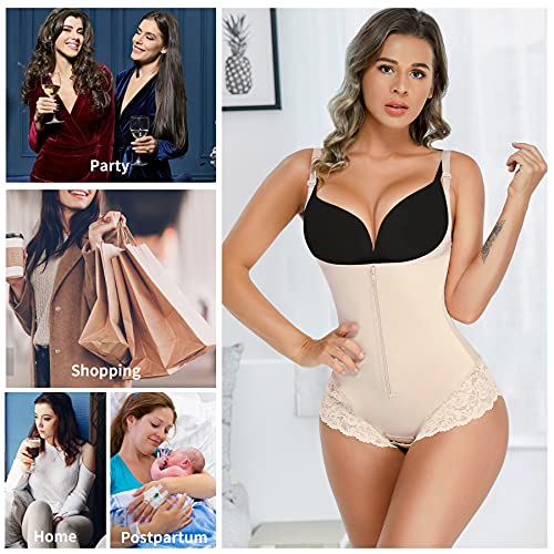 Irisnaya Women Latex Shapewear Bodysuit Waist Trainer Tummy Control Body Shaper Lace Butt Lifter Panties Stomach Girdle (Xx-Large, Beige) #TOP5