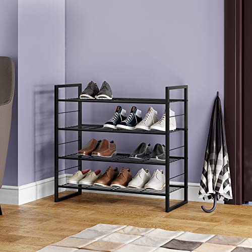 JEROAL 4-Tier Stackable Shoe Rack, Metal Shoe Shelf Storage, Shoe Storage Organizer for Entryway, Cloakroom and Living Room, Black - Thumbnail 4