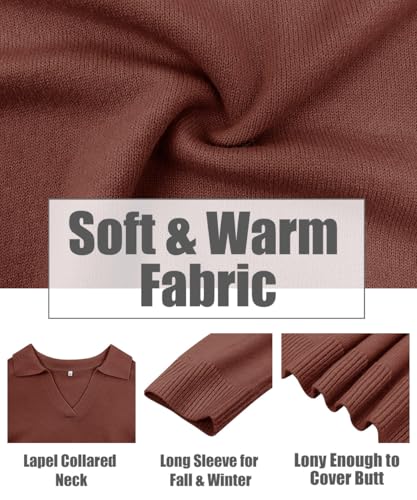 Image of CARCOS Plus Size Sweaters for Women Long Sleeve Pullover Sweaters Lapel Collared Vneck Knit Jumper Tops Fall Winter XL-5XL