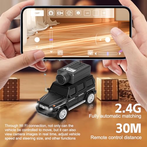 Image of WLtoys Mini RC Car, 1:64 Scale FPV RC Drift Car with 720P HD Camera, 2.4GHz Transmitter, WiFi App Control with Gyro Mini Racing Toys for Teens and Adults (Black)
