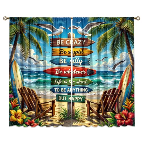 Watercolor Beach Surfing Curtains, 2pcs, 42”W x 45”L