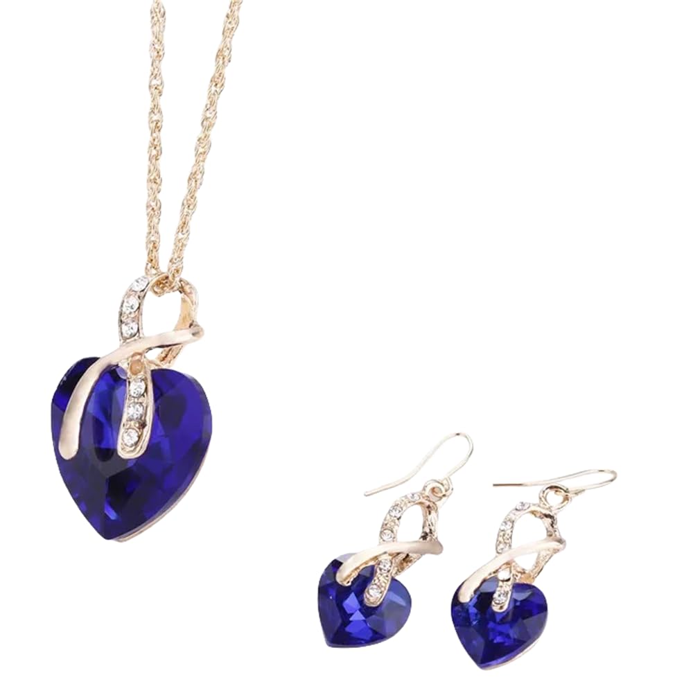 GenericGold plated jewelry set for women's crystal heart-shaped necklace earrings jewelry set for brides' wedding accessories Earrings and necklace set