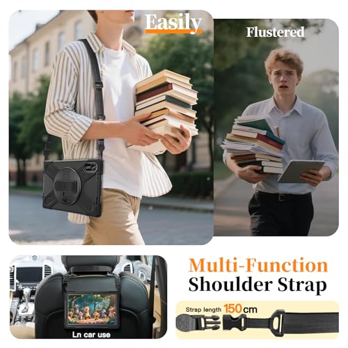 Image of ProElite for Xiaomi Redmi Pad 2 11 inch Case, Rugged 3 Layer Armor case Cover for Xiaomi Redmi Pad 2 11 inch Case with Hand Grip and Rotating Kickstand with Shoulder Strap, Black