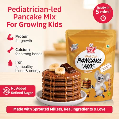 Image of Hungry Koala Chocolate Millet Pancake, No Maida, No Palm Oil, No Refined Sugar, Gluten Free, High Sprouted Protein, Low Carbs, Eggless 200 Gm - Pack of 1| Millet Pancake Mix