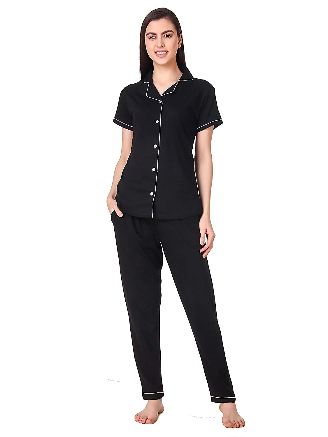 protip Women's Cotton Solid Night Suit Set (Half Sleeves TOP with Pajamas)-picture-37