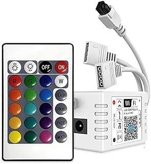 2-Port Remote Controller for RGB LED Strip Lights+Infrared Remote Control (IR) 24 Keys Wireless for Multi Color Strip Lights,Compatible with Android/iOS,Alexa/Google Home for SMD 5050 RGB DC 12-24V
