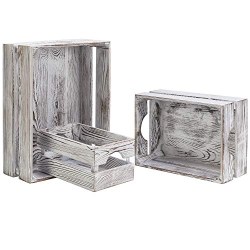Mygift Shabby Whitewashed Solid Wood Storage Organizer Box With Handle, 3 Piece Various Size Decorative Nesting Crate #TOP2