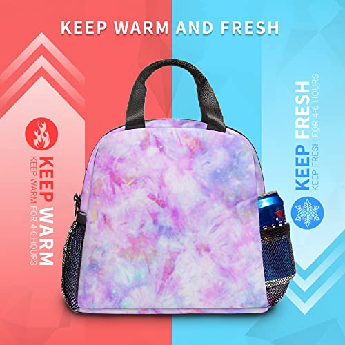 Reusable Insulated Lunch Bags For Girls Women, Large Durable Leakproof Lunch Box With Adjustable Shoulder Strap, Wide Open Lunch Tote Bag Cooler Bag For Kids Adult Work Picnic Travel (Tie Dye Pink) #TOP3
