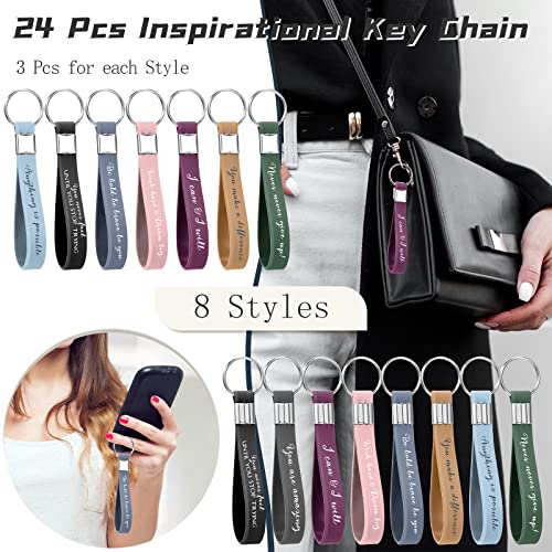 Image of Fumete 24 Pcs Inspirational Keychain Gift Employee Appreciation Gift for Women Motivational Key Rings Thank You Keychain(Classic Colors)