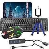 Kit Gamer mobilador Completo com Teclado, Mouse com LED RGB, Tripé para Celular, Hub USB e Mousepad