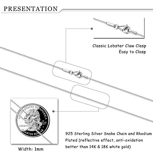 MILACOLATO 925 Sterling Silver Chain Necklace for Women Men 1MM 1.5MM Solid Round Snake Chain Necklace Rhodium Plated Durable Italian Silver Necklace Chain Jewelry - Lobster Clasp - 16"-24"2