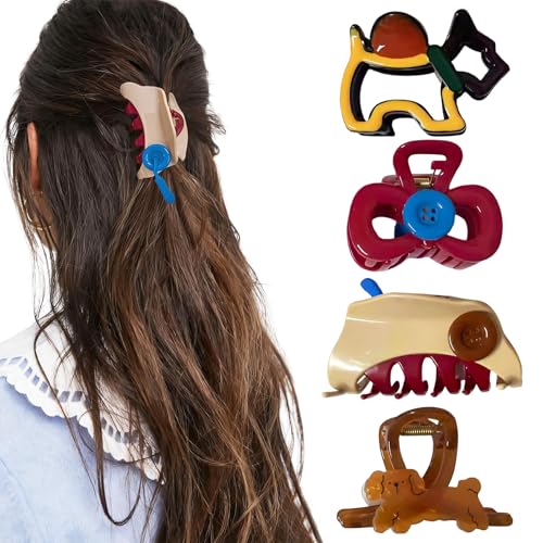 4 Pezzi Mollettone Capelli Donna,Fermaglio Capelli Donna Eleganti,Mollette capelli piatte,con Denti a Doppia Fila,per Capelli Sottili,Antiscivolo,Accessori per Capelli corti,per Donne e Ragazze