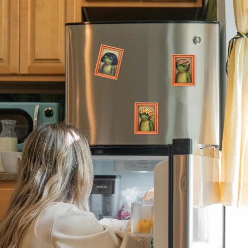 3PCS Funny Frog Fridge Magnet, Cute Retro Mini Framed Frog Art Magnet, Funny Retro Art Wooden Magnet Frames with Strong Hold，Quirky Mini Frog Fridge Magnet for Fridge or Magnetic Board (Wood Frame 1) - image 5