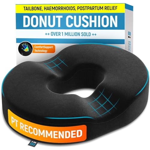 Donut Cushion for Coccyx Pain - Coccyx Cushion for Tailbone Pain Relief Pressure Sores & Hemorrhoids - Memory Foam Donut Pillow for Office Chair Wheelchair Car Sciatica Postpartum Pregnancy Ring