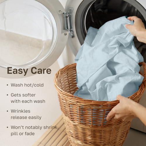 Image of Soft Natural 100% Cotton Sateen King Size Bedsheets, 4 Pc Set, Baby Blue