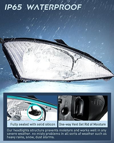 Image of Nilight Headlight Assembly Compatible with 2000 2001 2002 2003 2004 Ford Focus Headlamps Replacement Chrome Housing Clear Reflector Upgraded Lens Driver and Passenger Side