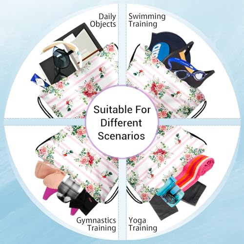 Image of Striped Rose Flower Grip Bag for Gymnasts Adjustable Gymnastics Athlete Bag Women Gym Grip