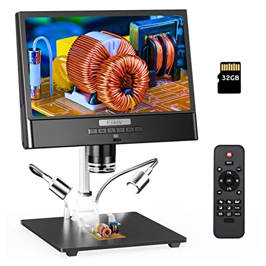 Elikliv EDM12 10'' LCD Digital Microscope, 50X-1300X Soldering Coin Microscope with Metal Stand,1080P Video Microscope, 10 LED Fill Lights, 12MP Ultra-Precise Focusing, 32 GB Card Included