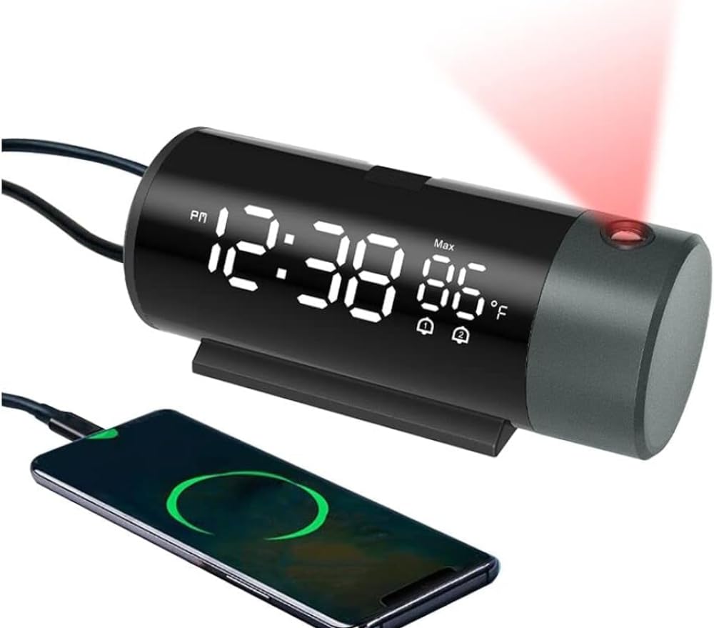 Reloj despertador de proyección, reloj digital con proyector giratorio de 180°, regulador de brillo automático, monitor de temperatura : Amazon.com.mx: Hogar y Cocina
