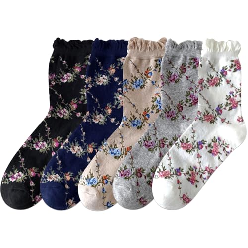 Image of IIG Womens Novelty Cotton Crew Socks Cute Animals Socks Fun Flower Socks (fit women's shoe size 5-9)