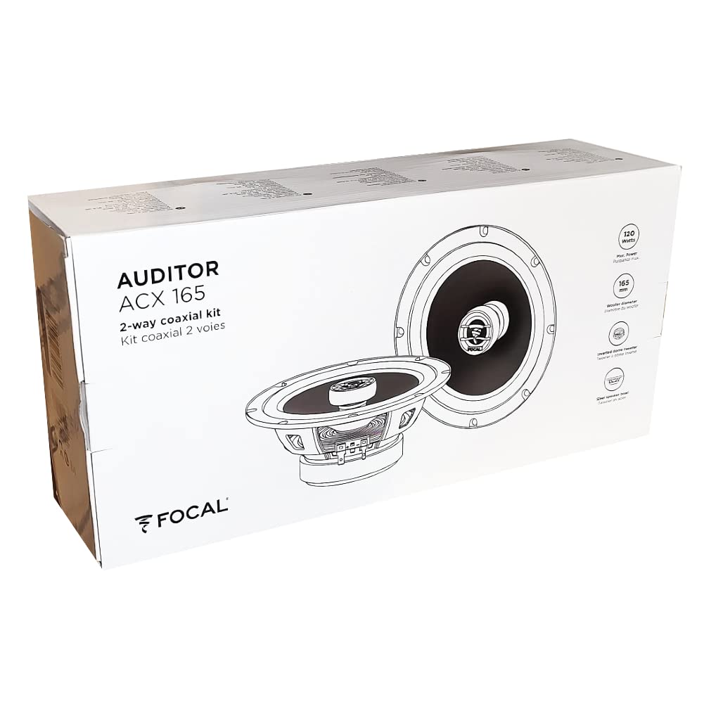 KIT Set pour Focal Auditor ACX-165 ACX165 2 Enceintes coaxiales 2 Voies 16,5 cm 165 mm 6,5" 60 Watts rms et 120 Watts Max 4 ohm 91,5 DB, la Paire + grilles et 5 Stickers Cadeau