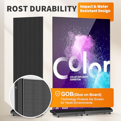 Image of 80 inch LED Digital Signage Display with Flight Case, P1.86 Foldable Spliceable LED Poster Screen Kiosk with Content Management System, WiFi /USB /HDMI for Events, Rentals & Commercial Use (Black, 2 Panel)