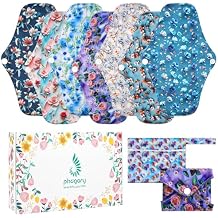 PHOGARY 7 Packs Reusable Menstrual Pads with Wings for Women, Washable Overnight Cloth Panty Liners Sanitary Pads for Heavy Flow with Wet Bag