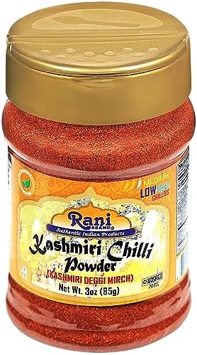 Rani Kashmiri Chilli Powder (Deggi Mirch, Low Heat) Ground Indian Spice 3oz (85g) PET Jar ~ All Natural | Salt-Free | Vegan | Kosher | Gluten Friendly | Perfect for Deviled Eggs & Other Low Heat
