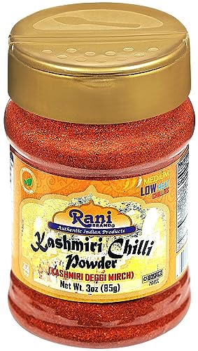 Rani Kashmiri Chilli Powder (Deggi Mirch, Low Heat) Ground Indian Spice 3oz (85g) PET Jar ~ All Natural | Salt-Free | Vegan | Kosher | Gluten Friendly | Perfect for Deviled Eggs & Other Low Heat