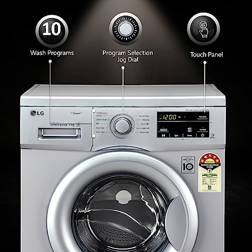 Image of LG 7 Kg 5 Star Inverter Touch Control Fully-Automatic Front Load Washing Machine with in-built Heater (FHM1207SDL, Silver, 6 Motion Direct Drive & Steam)