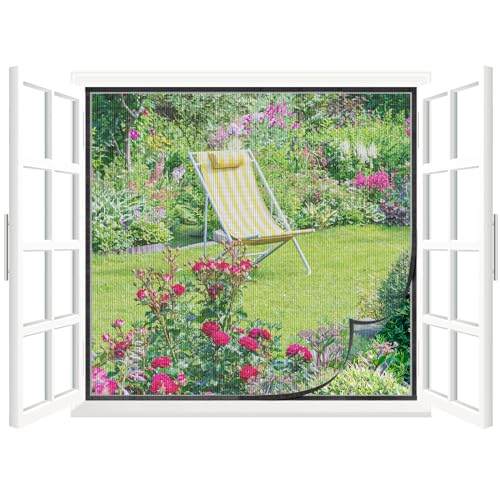 Cinkee Moustiquaire de Fenêtre 120 x 140 cm, Moustiquaire Transparente pour Portes de Balcon, Jardin, Fixation Auto-Adhésive Innovante,Sans Perçage ni Vissage - Noir