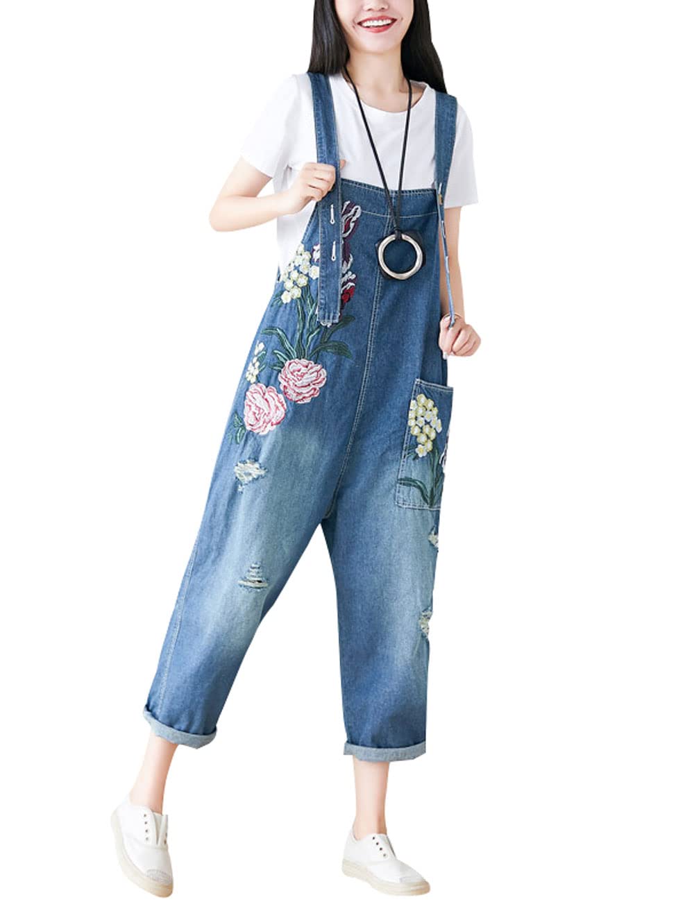 Tuta da donna con cinturino regolabile, tutine larghe in denim, salopette jeans pantaloni