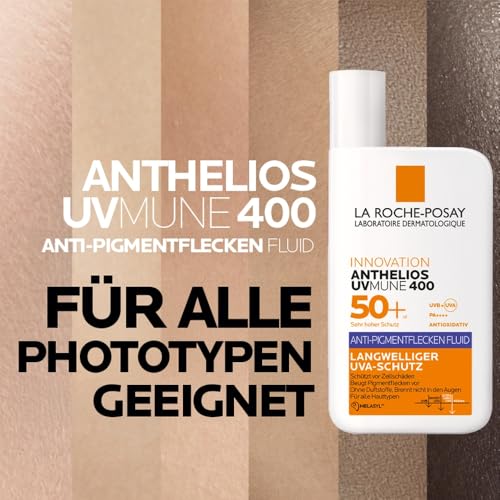 La Roche-Posay Anthelios UVMUNE 400 Anti-Pigmentflecken Fluid LSF 50+, Effektiver Sonnenschutz mit Mexoryl 400 gegen langwellige UV-Strahlen, Für zu empfindliche, zu Pigmentflecken neigende Haut, 50ml