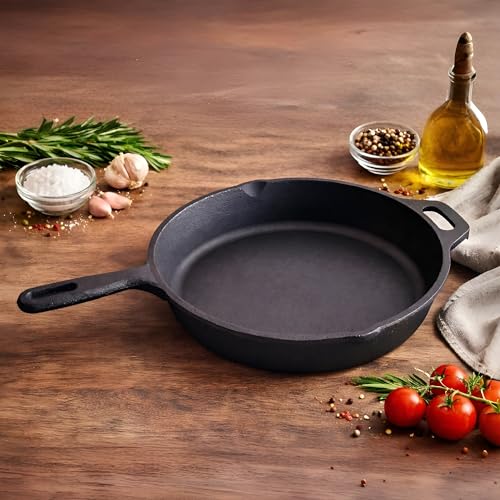Preseasoned Cast Iron Fry Pan/Skillet with Long Handle, 25Cm/10Inch, 2 LTR, 2.7 Kg, Induction Compatible, Naturally Nonstick Fish Fry Pan, 100%... - Image 7