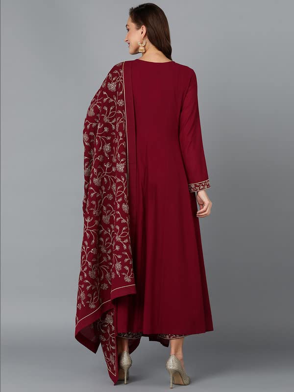 Image of Vaamsi Women's Georgette Embroidered Flared Angrakha Pant With Dupatta With Inner