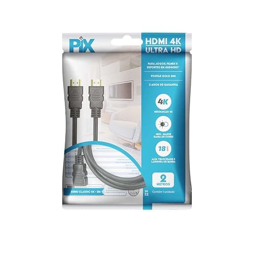 PIX Cabo Hdmi 2.0 4K Hdr 19P 2M Pix Gold, Preto