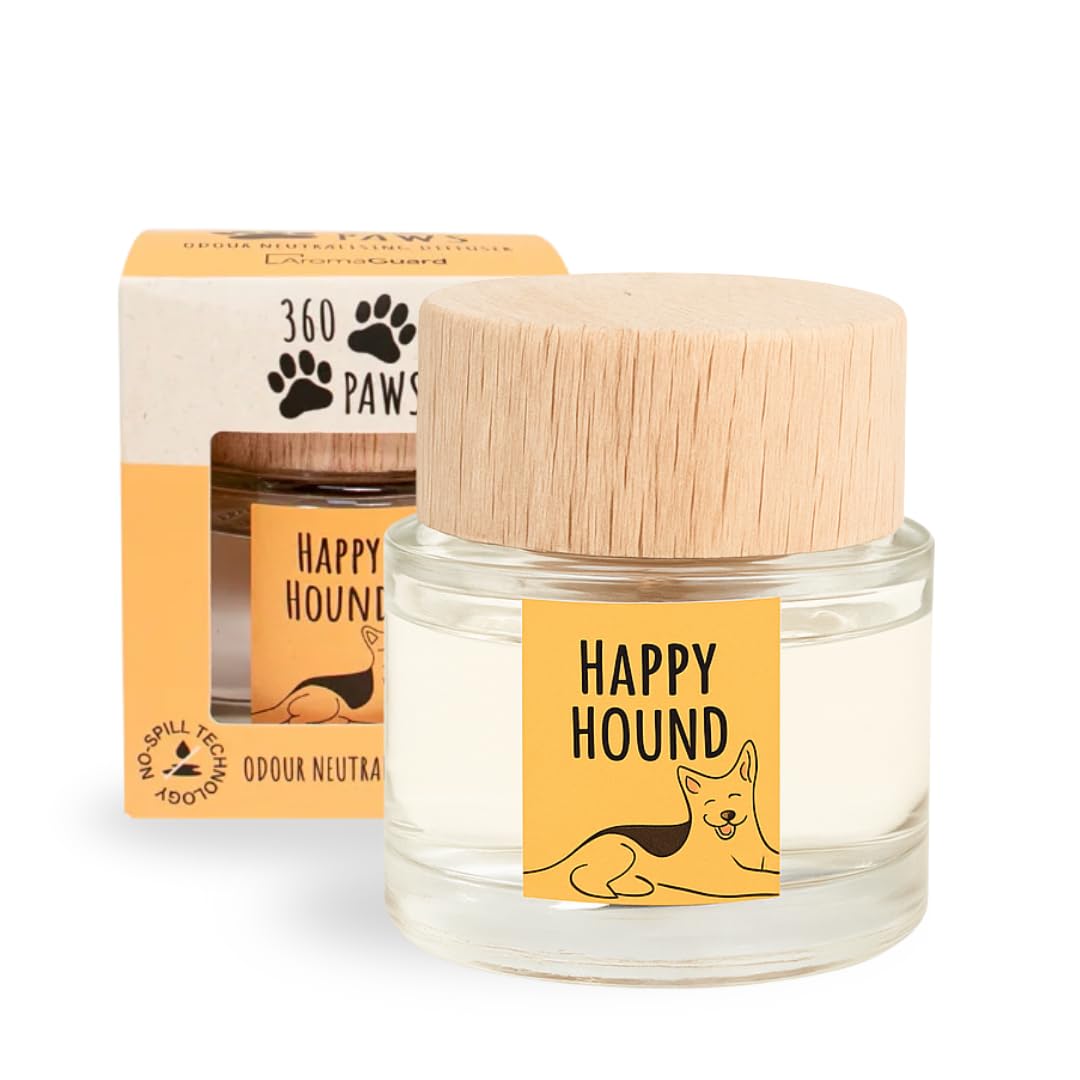 Happy Hound Pet Odour Neutralising Diffuser – Fresh Jasmine & Tonka | 80ml AromaGuard™ No-Spill Long-Lasting Air Freshener for Eliminating Dog & Cat Smells in Any Room