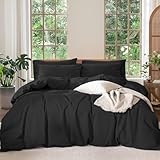 Boqingzhu Bettwäsche 135x200 cm Ägyptische Baumwolle Perkal Schwarz Uni Luxus Hotel Bettwäsche Set Einzelbett Baumwoll Bettbezug 135 x 200 und Kissenbezug mit Reißverschluss