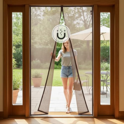 Wakefit Polyester Mosquito Net for Door & Window with Magnet | Mesh Curtain for Doors | Auto-Closing, Easy Install, Protection from Mosquitoes & Insects | Pets & Kids Friendly | Brown | 205x100 cm