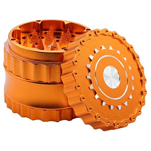 DCOU Premium Herb Grinder 2.5 Inches 4 Piece Grinder with Pyramidal Sharp Tooth Chain Shape Herb Grinder (Orange) Cover