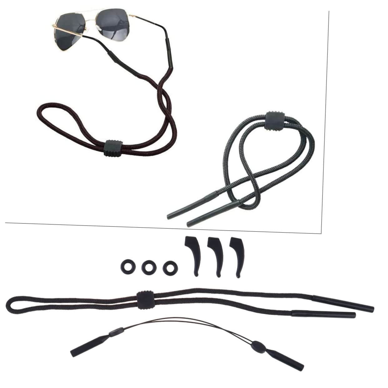 BUTIFULSIC 10pcs Rope for Eyeglass Temple Tips Womens Sunglasses Hanging Neck Chain Round for Women Eyewear Rope Over Sunglasses Ear Hooks Black