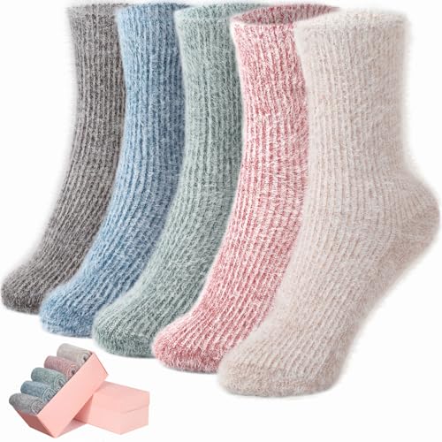 Image of SISOSOCK 5 Pairs Fuzzy Soft Cozy Comfortable Socks for Women, Casual Sleep Comfy Socks, Perfect Warm Winter Gifts for Women