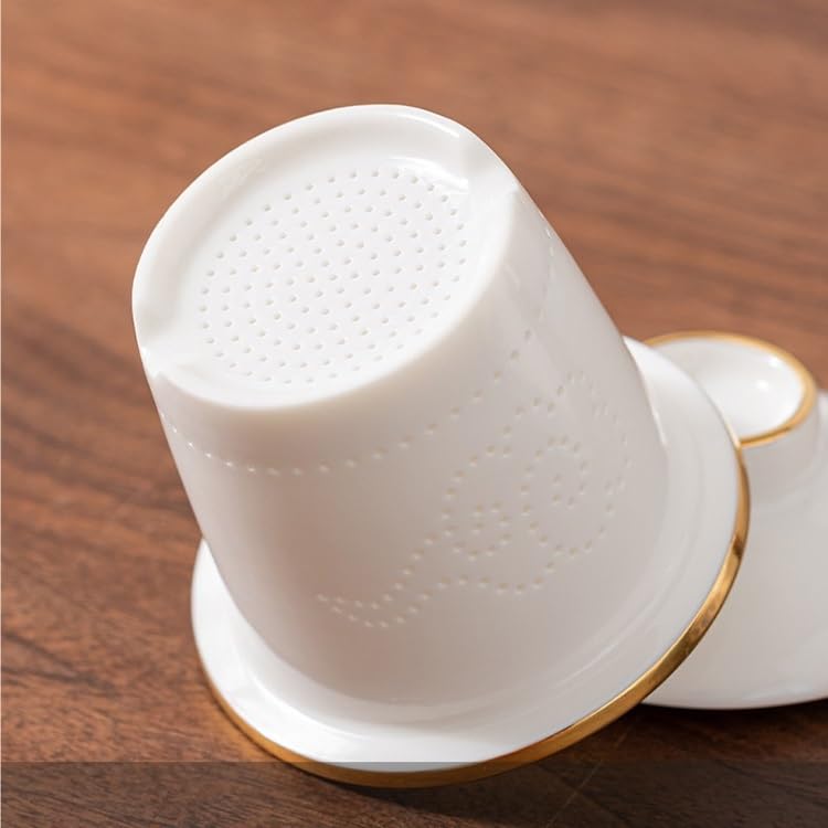 Tasse à thé Tasse en céramique avec couvercle et filtre de séparation du thé, tasse à thé en jade d'agneau for usage domestique Récipient de trempage