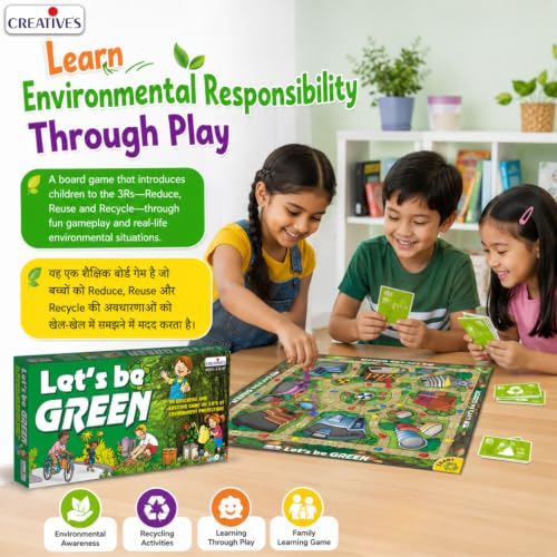 Image of Creative's Let's Be Green Environmental Education Board Game, Learn Reduce Reuse Recycle, Waste Segregation & Eco Awareness, Educational Family & Classroom, Memory Learning Game for Kids Age 6+