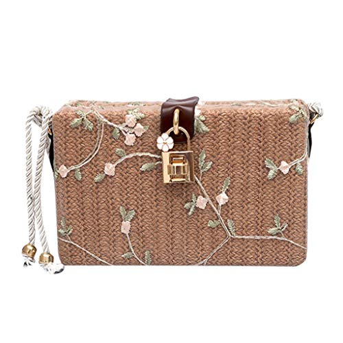 Barlingrock Bolsos para Mujeres, Bolsos de Bandolera para Damas Bolso de Mano de Viaje Bolsa de Bandolera de Mensajero para Mujer Paja pequeña Bolsa Cuadrada Retro Paquete Diagonal Retro