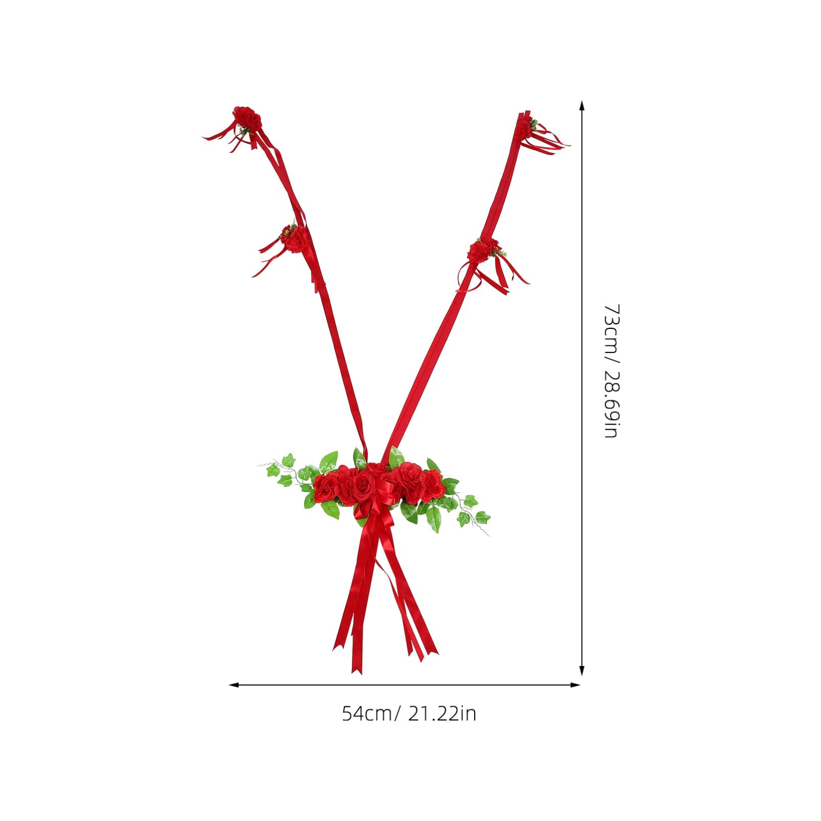 GLEAVI Elegante Hochzeitsdekoration für Hochzeitsauto mit Roten Filzherzen Künstlichen Rosen und Schleifen aus Bändern für Romantische Party und Autofeier